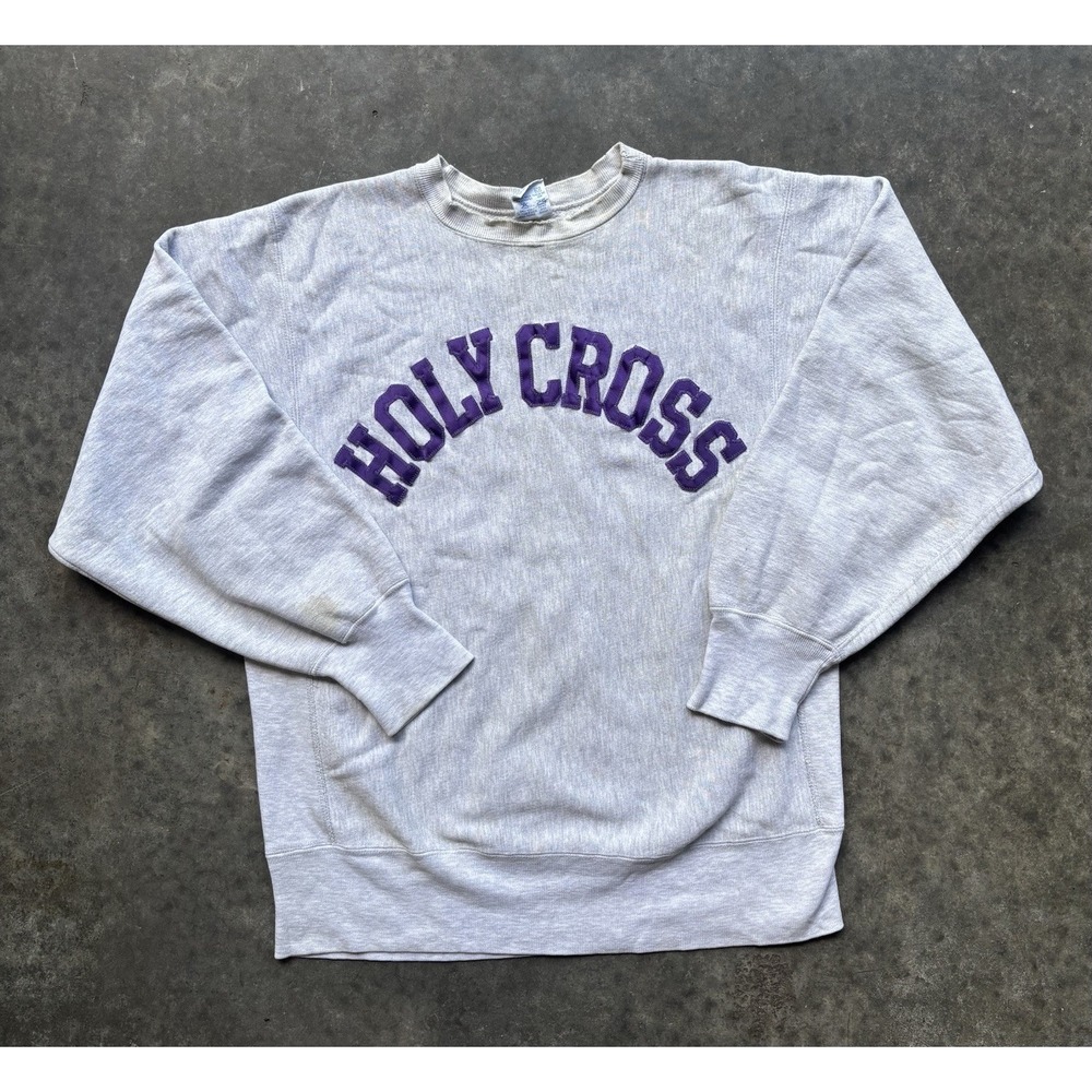 VTG 80s Champion Reverse Weave Holy Cross Embroidered Crewneck Sweatshirt USA XL